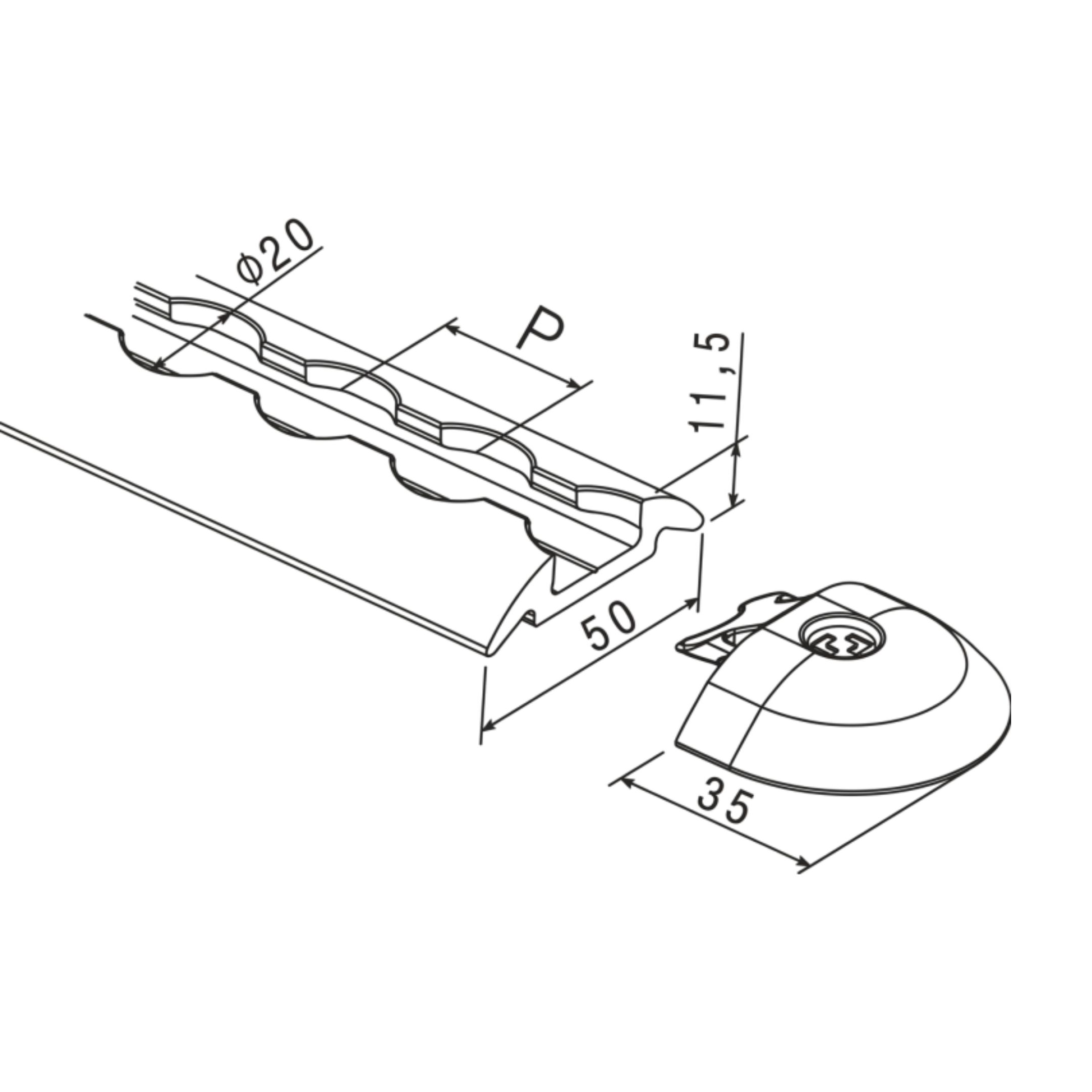 Airlineschiene Standard halbrund-bemasst