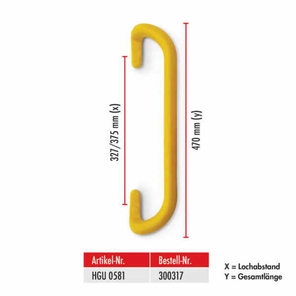Haltegriff - gelb, versetzte Ausführung, 470 mm lang, Maße