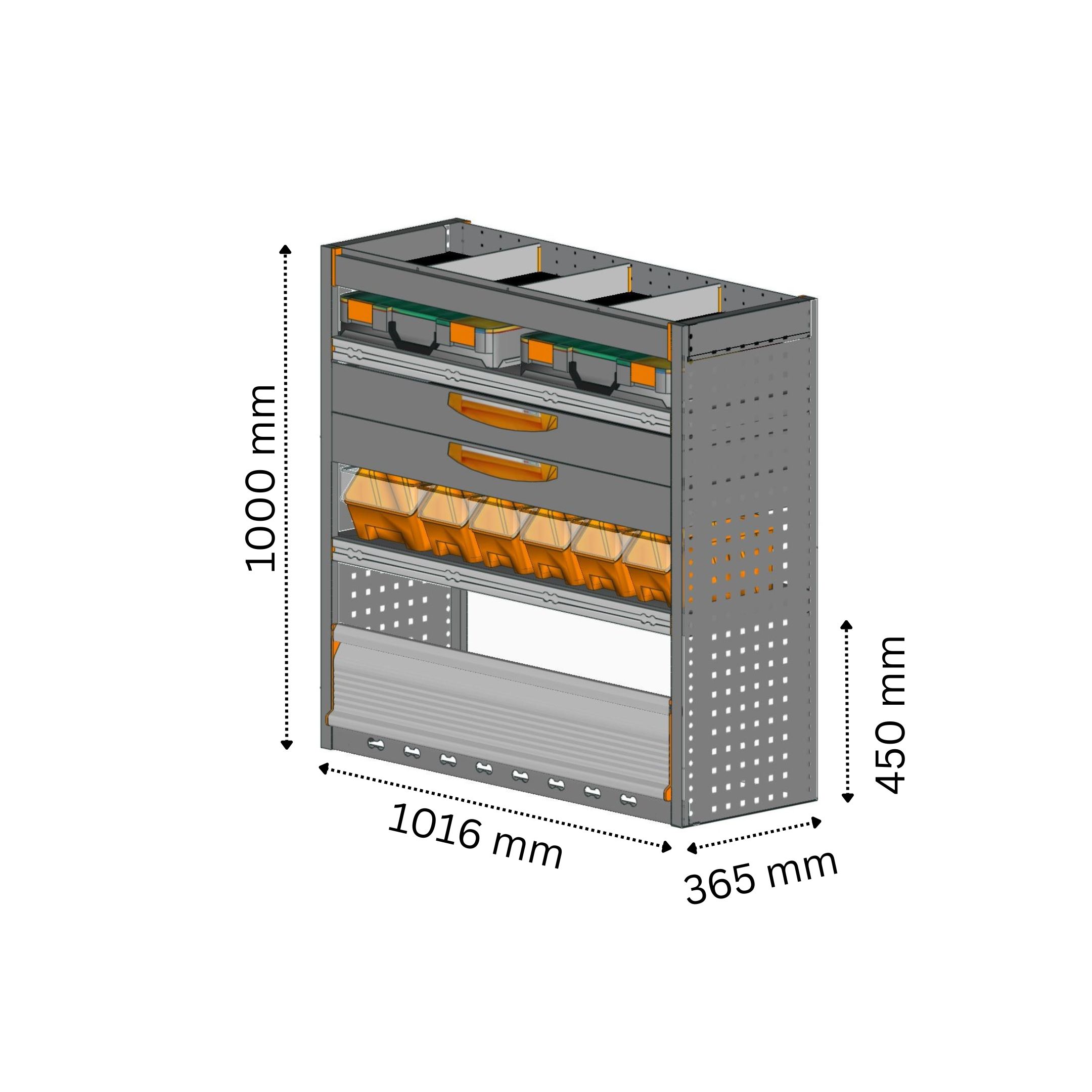 Grundpaket mittelgroße Transporter Regal rechts bemasst